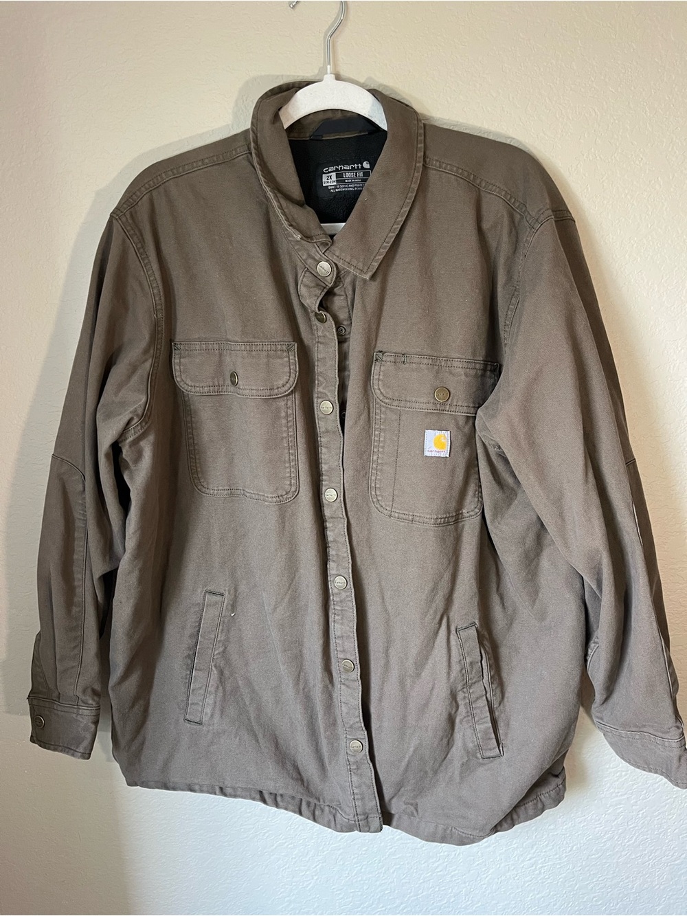 Carhartt Loose Fit Fleece Lined Work Jacket Coat Brown Women's 2X Canvas Snap
